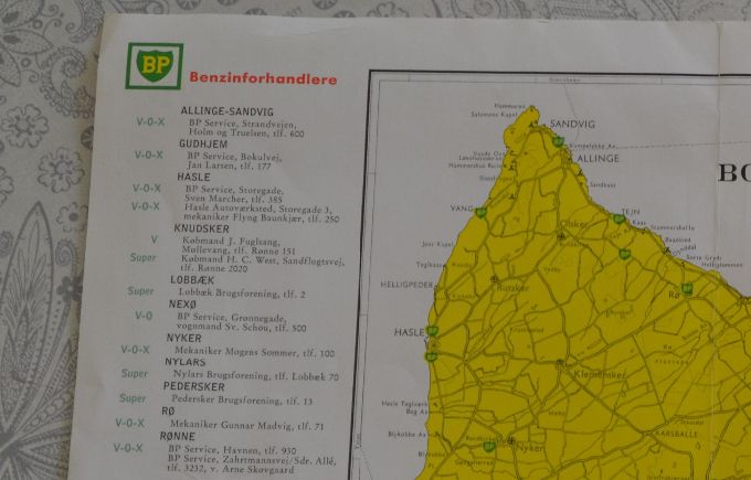 Kort over Bornholm fra lille BP olie reklame