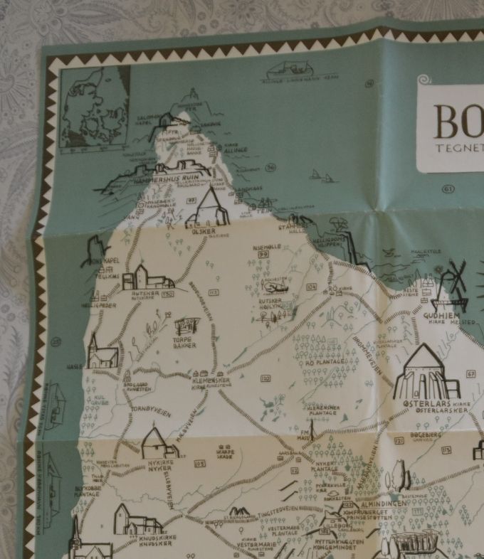Kunster kort over Bornholm tegnet af Gudrun Henningsen