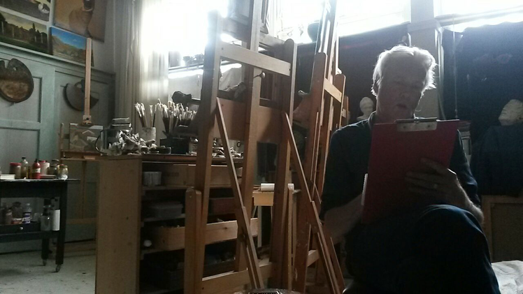 Artist Bram Stoof drawing in his studio. Photography by Bethany de Forest