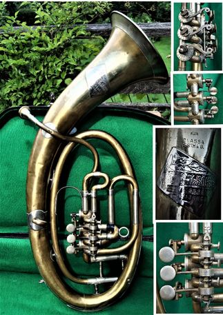 Tenorhorn mit Walzenventilen und Federspanner Červený V.F & Synové Tenorhorn Königgrätz ca. 1880
