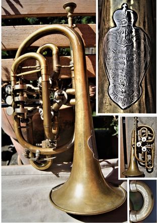 Kreuzkornett in Bb Franz Schediwy Ludwigsburg Ende 19.Jahrhundert. Instrument des 5. Garde-Regiments zu Fuß 1904. F. Schediwy INSTRUMENTENFABRIK LUDWIGSBURG Kgl. Hoflieferant Generalvertreter Forster & Grossheim Berlin D.R. Patent. 5. G.R. z. F. 1904