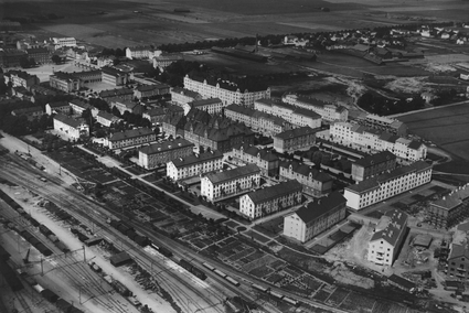 Flygbild över Fålhagen. Foto: Oscar Bladh, 1935.