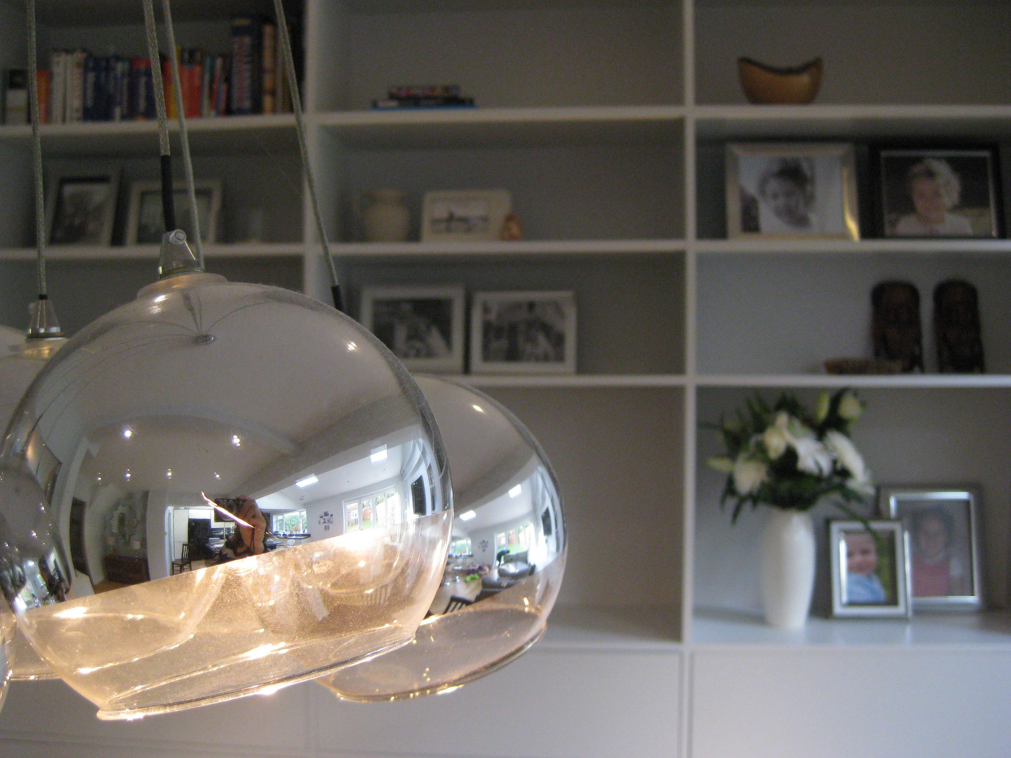 Close up of lighting and storage units 