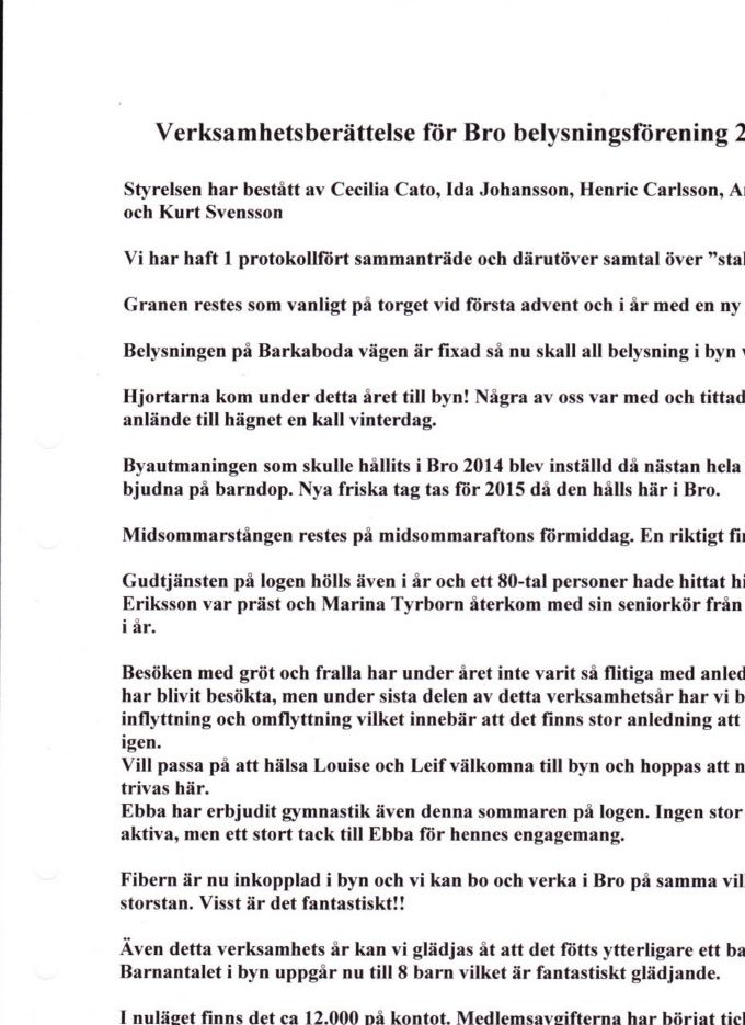 Dagordning för årsmöte, Bro Belysningsf¨rening 2014-08-30