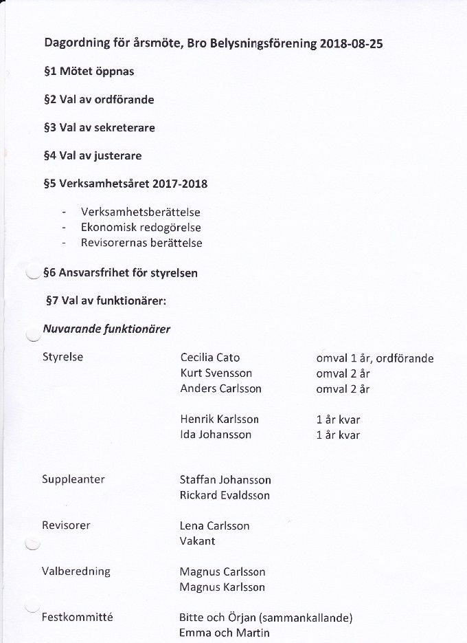 Bro Belysningsförening Årsmöte 2018