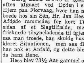 Georg Balchen Hess døde på Florvåg i 1922.