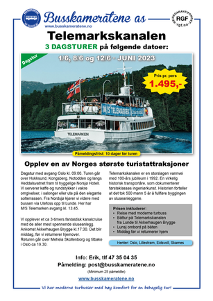 Telemarkskanalen, 3 dagsturer 2023
