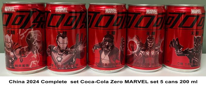 China 2024 Complete  set Coca-Cola Zero MARVEL set 5 cans 200 m