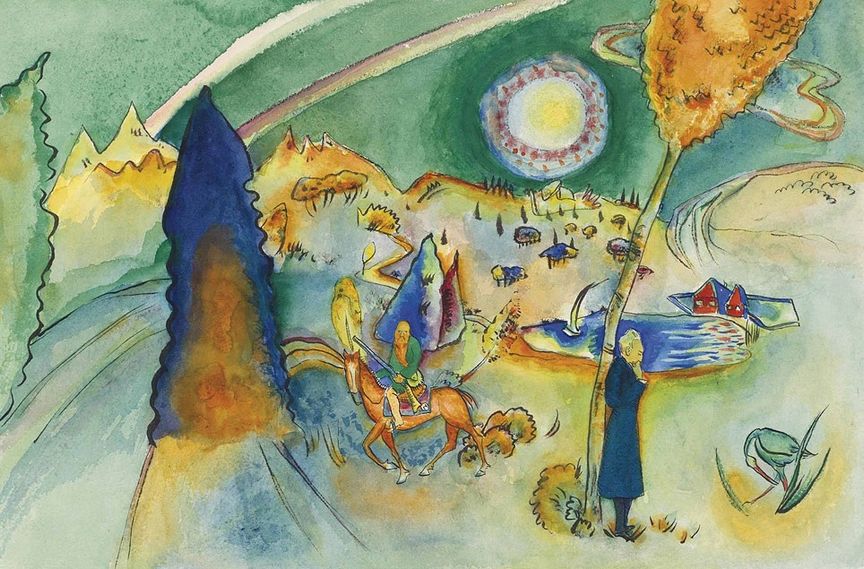 Under sina nästan tre månader i Stockholm träffade Kandinsky, förutom Grünewalds bland andra Carl Palme och prins Eugen. Carl Palme kände han sedan tiden i Tyskland och i G.A.N. (Gösta Adrian-Nilsson) hade han en stor beundrare. Han träffade också psykoterapeuten Paol Bjerre - de tycks ha funnit varandra, för innan Kandinsky reste vidare, så skänkte han honom denna målning som Bjerre själv gav namnet 