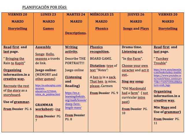This week´s timetable.