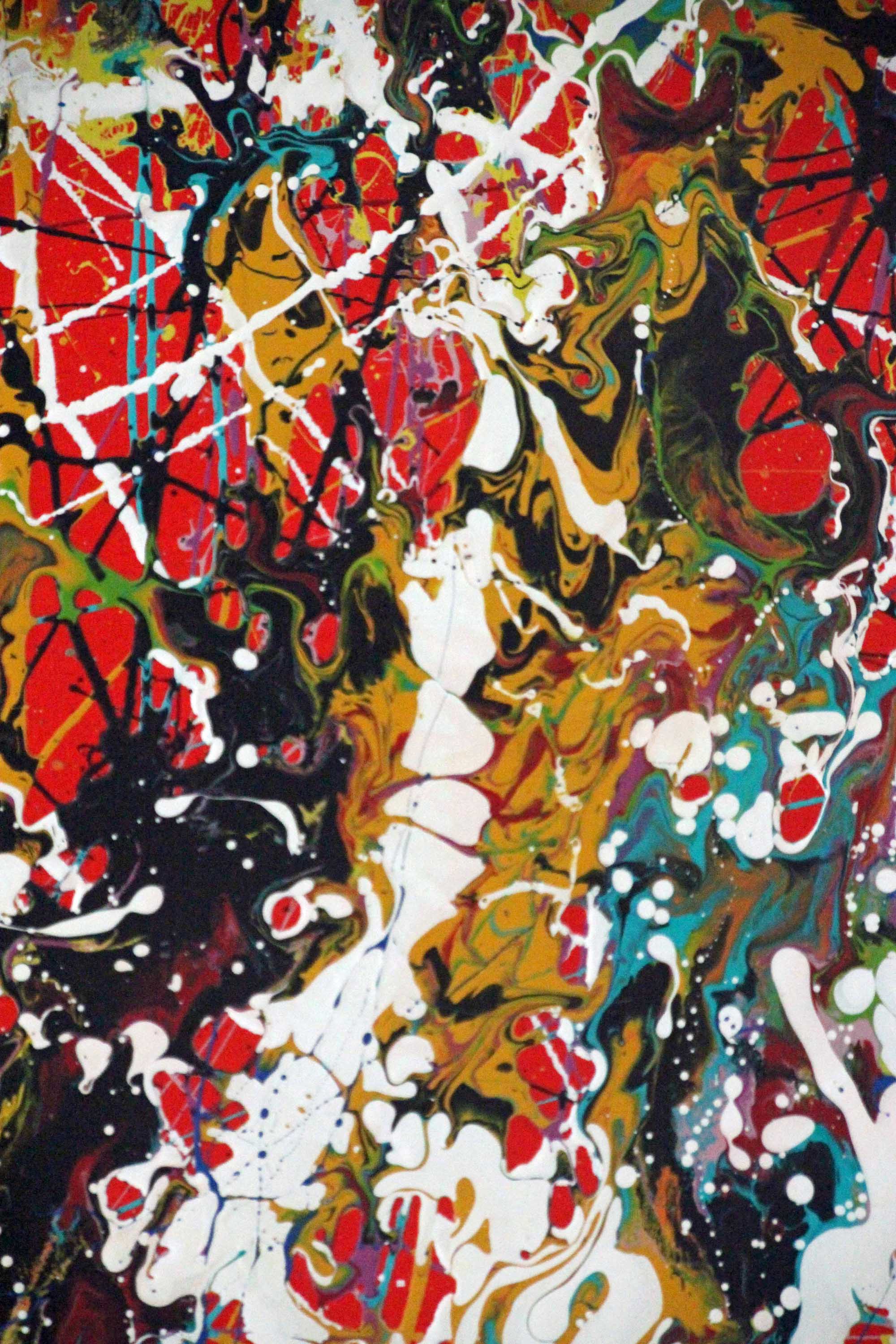 Grande peinture avec la technique du dripping et du pouring