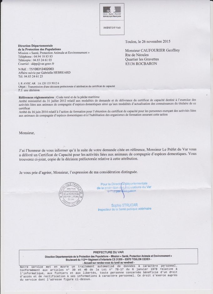 AUTORISATION PREFECTORALE D'EXERCER