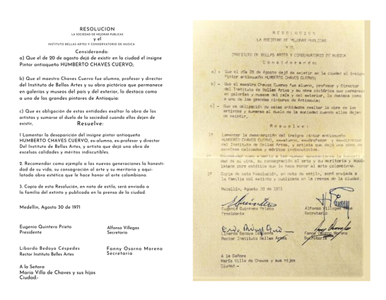 Reconocimiento del Gobernador y el Secretario de Educación a la vida y obra del maestro pintor Humberto Chaves Cuervo
