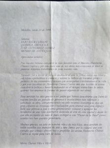 2.    Carta de Marta Chaves Villa, hija del pintor, a Elio Sala, José Gutiérrez y Museo de Antioquia