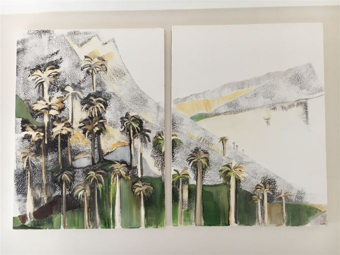 Oda a la Palma chilena  (Diptico, tintas y acriclico, 90x150)