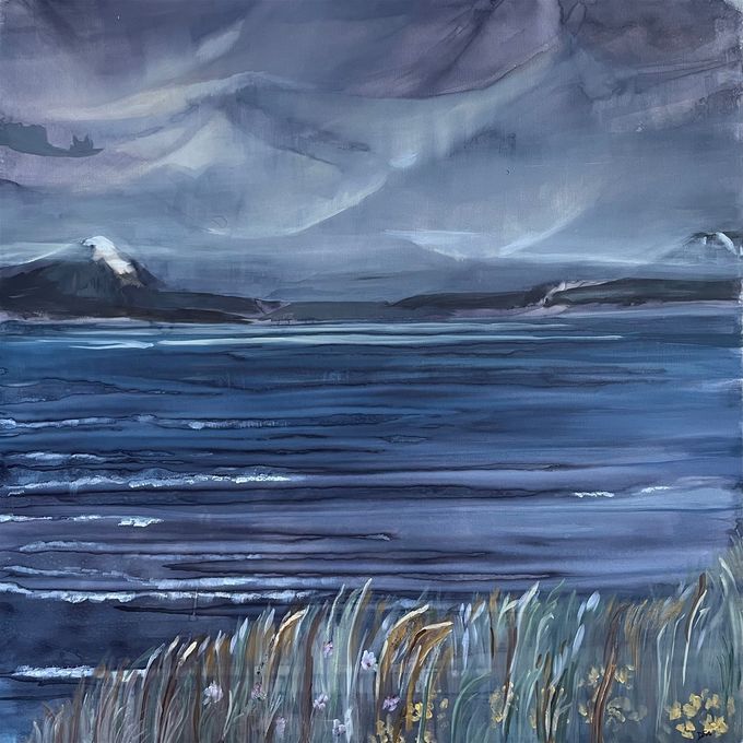 Viento norte en Llanquihue, tintas y acrilico sobre tela, 1 x 1 m