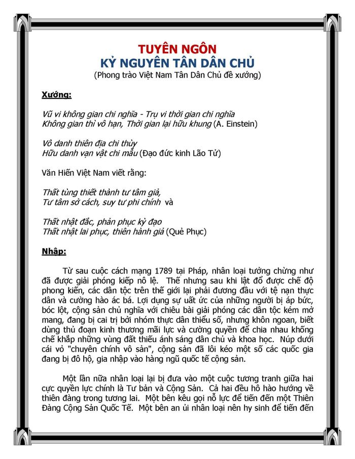 TUYÊN NGÔN K̉Y NGUYÊN TÂN DÂN CH̉U