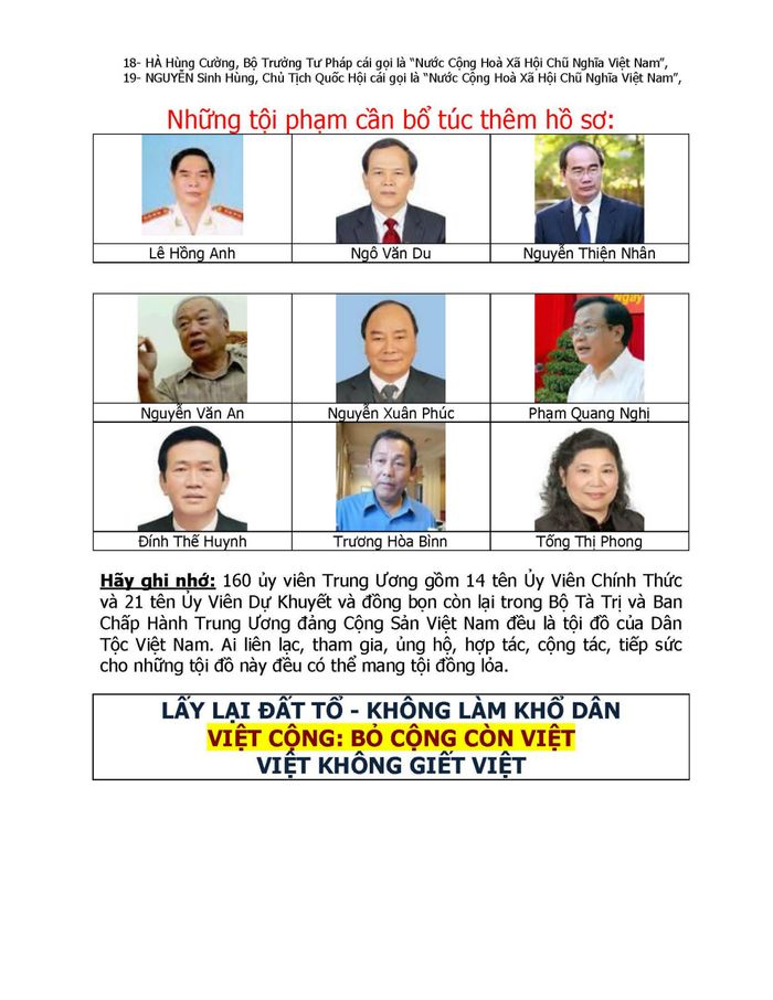 9 tên tội ác CSVN này đang chờ bổ túc thêm hồ sơ ṇap cho Tòa án Hình Sự Quốc Tế-ICC