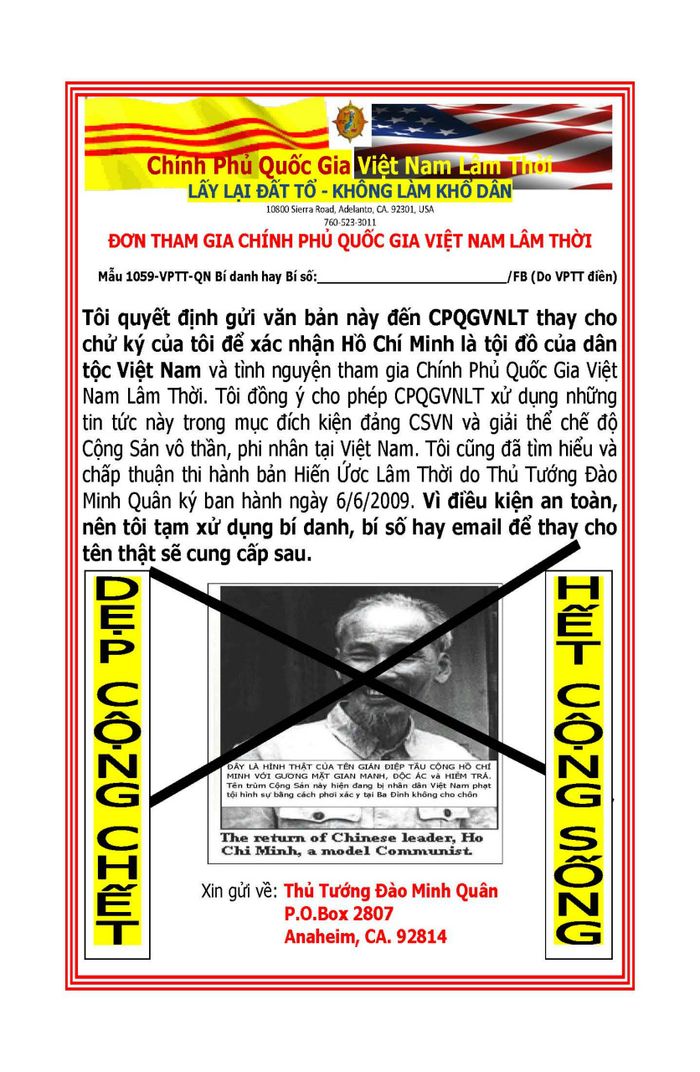Muốn tham gia CPQGVNLT ? Ch̉i cần đ̣oc văn b̉an này rồi chấp thụân bằng cách g̉ưi email ḥ̣o và tên đến mail@chinhphuquocgia hay laylaidatto@gmail.com  
