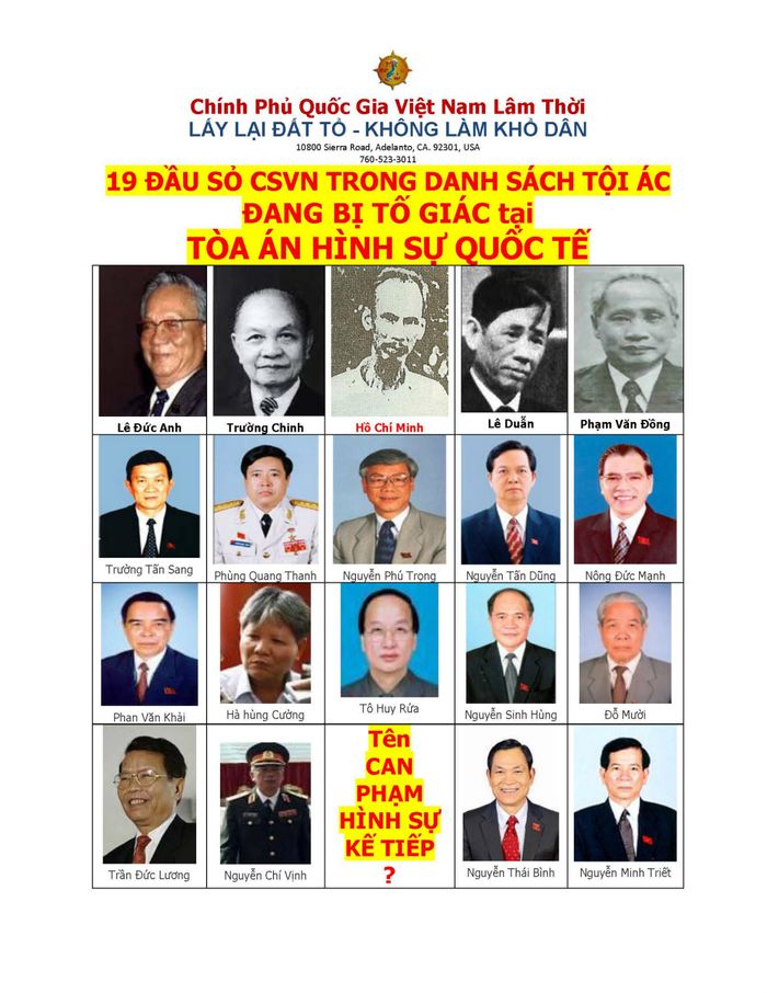 Đây là 19 tên CSVN ṭôi ác c̉ua nhân dân Vịêt Nam