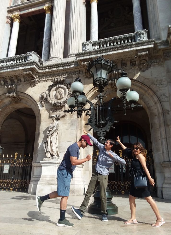 And this is the kind of photo that my family likes to take. We  are in front of the Opera Garnier just before a guided tour of its interior. Farida said that this was her favorite place in Paris. We were lucky enough to be here when they had a display of original works by Pablo Picasso that he did for some kind of fair Parade.