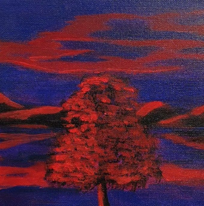 El banco del lago. Milanés 2019. Acrílico.  40x40cm