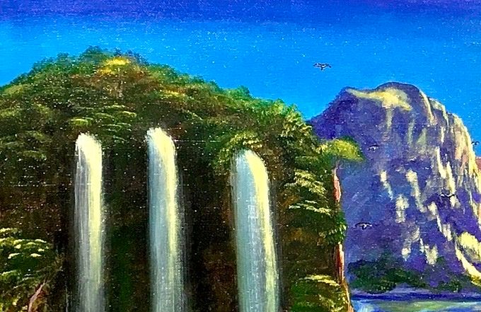 “Playa en otro planeta tierra”.  Milanés 2019.  Acrílico 60x40cm