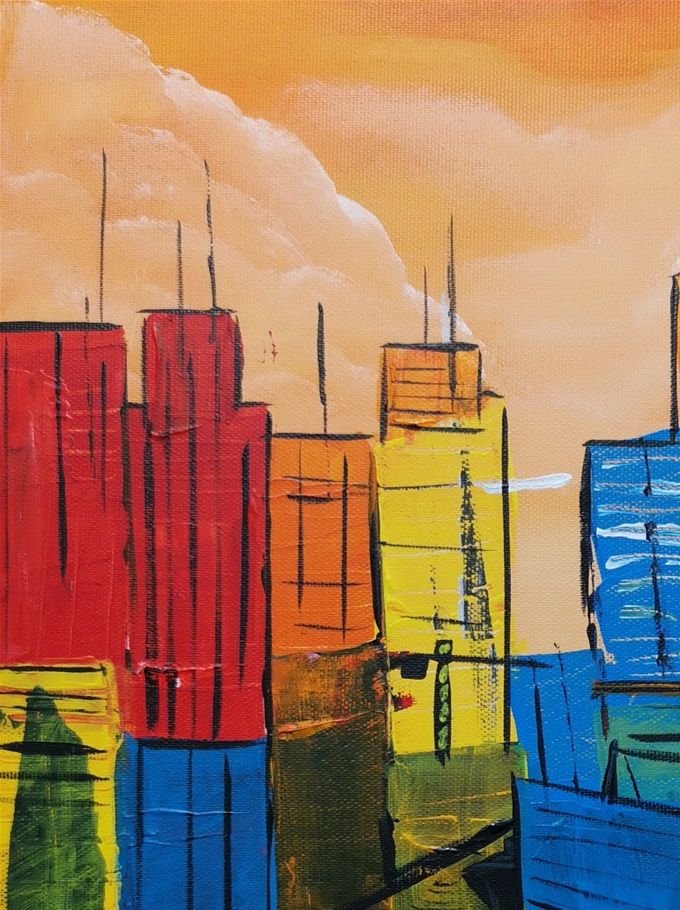 Ciudad Portuaria.  Milanés 2019. Acrílico 40x30cm.     Vendido.