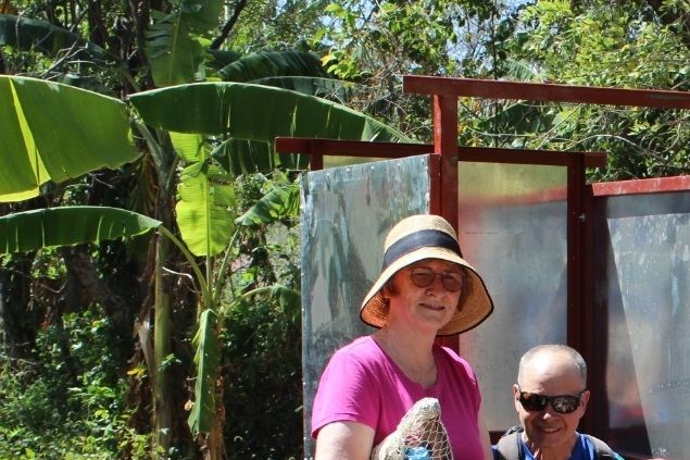 Putting together the latrines (banos). The women were disgusted with men's effort and took on one of the projects themselves. I hate to say it but they did a better job. At least it was not upside down