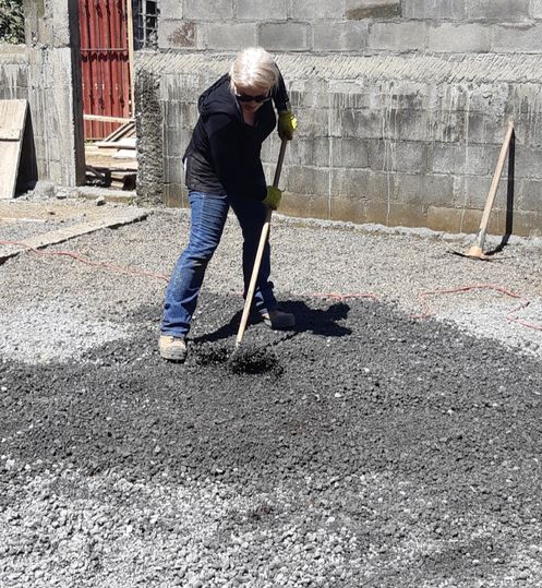 Raking the gravel was hot, tiring work