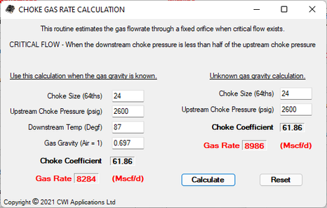 Choke Gas Rate Calculation