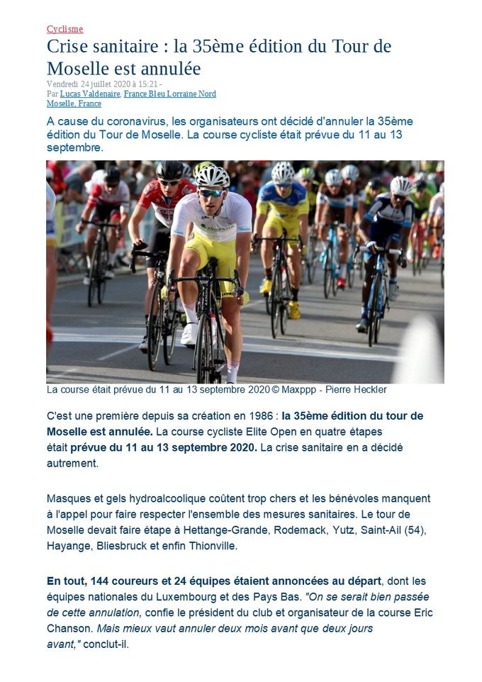 Article France Bleu du 24 07 20