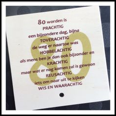 Houten wenskaart jarig, 80, prachtig