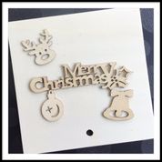 houten wenskaart merry christmas, hert, bel