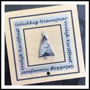 Houten wenskaart kerst en nieuw, boom