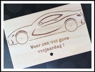 Houten wenskaart vet gave verjaardag