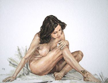 Nu assis au papillon - 73x60