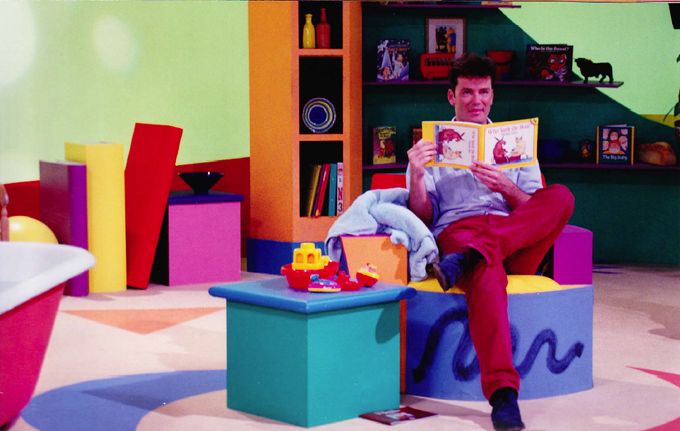 Michael - looking a bit pink!-reads a story