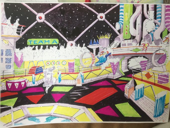 reverse sketch showing team entrance and pipes
