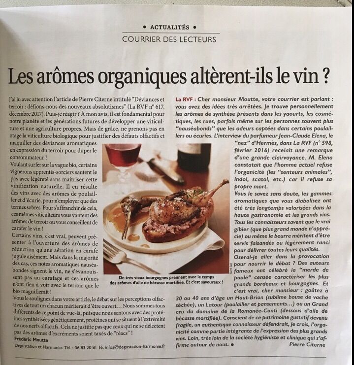 Réponse de la Revue du Vin de France - Avril 2018 n°620