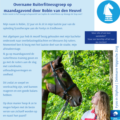 Ruiterfitness op maandagavond door Robin van den Heuvel op manege de Stap tijdens zwangerschapsverlof Sophie