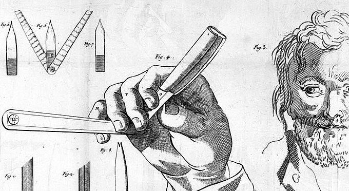 Prent uit Perret, La Pogonotomie (1769)