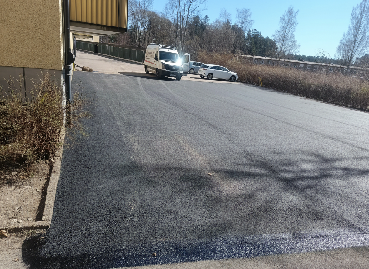 Asfaltering av parkeringsplats i Linköping Johannelund
