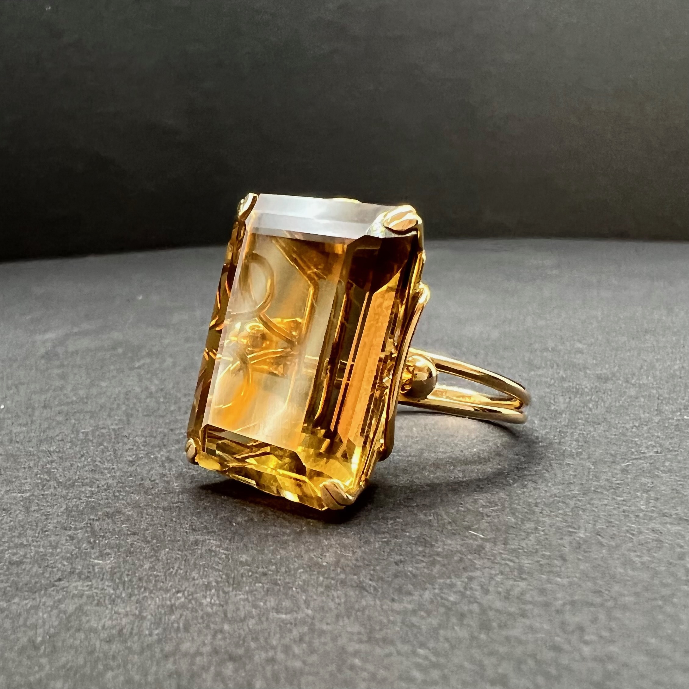 røgkvarts, cocktailring, vintage
