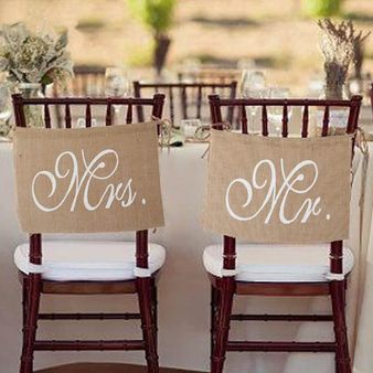 Dos de chaise Mr & Mrs en toile de jute