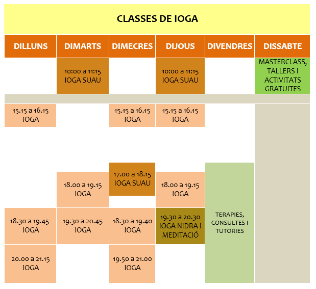 Horari de les classes de ioga a Dharana Sant Boi