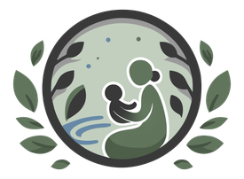 An image of a woman holding a baby by the water in a natural setting 