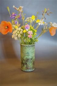 Lille cylindervase raku grøn