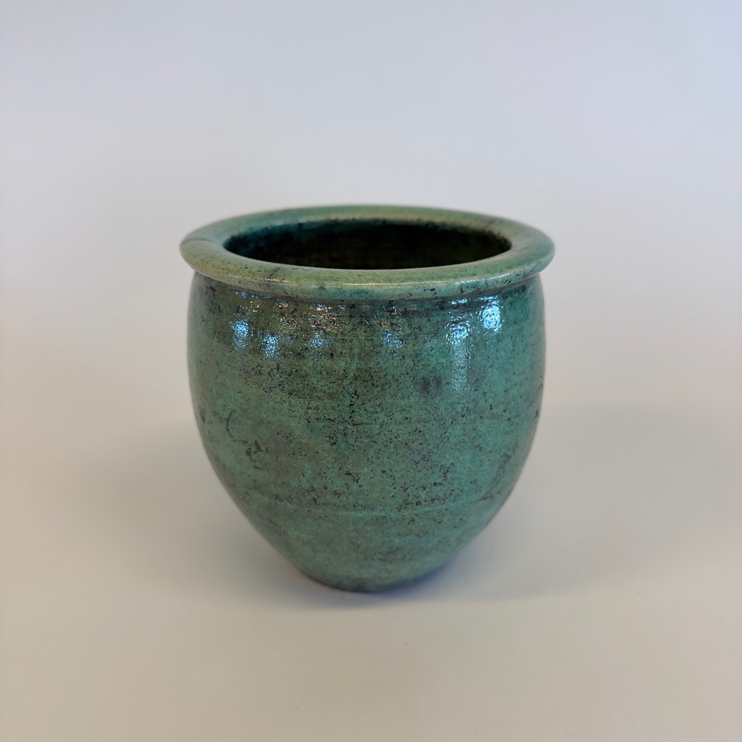 Rosenpotte raku lille grøn/kobber