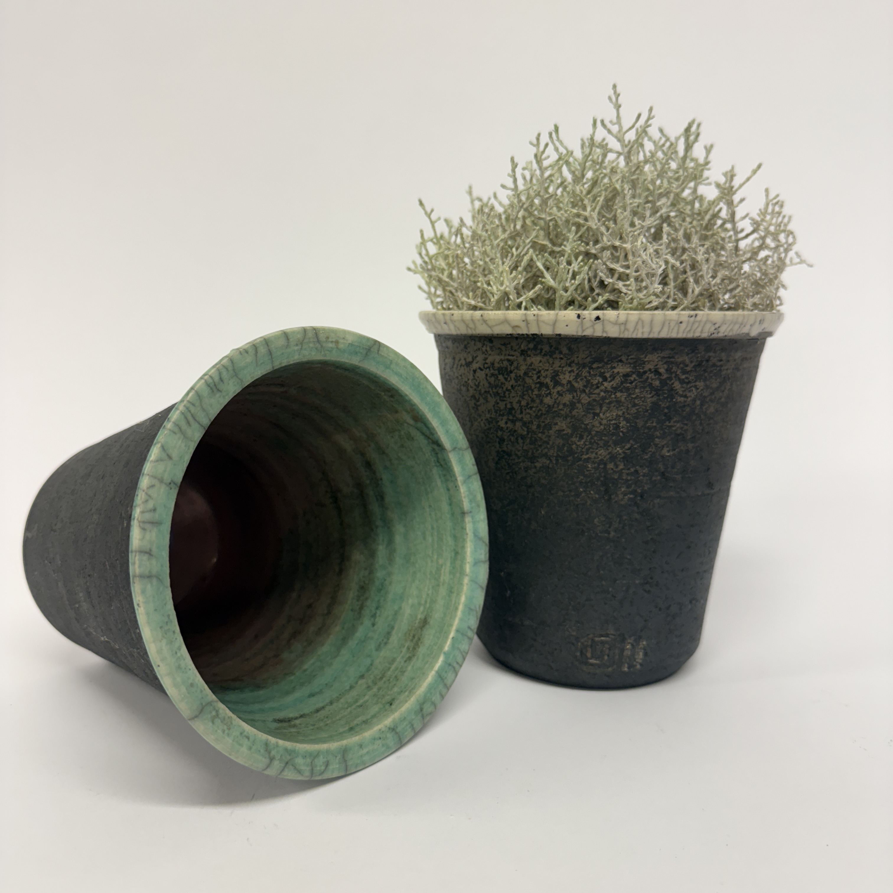 Urtepotte raku sort/hvid eller sort/grøn